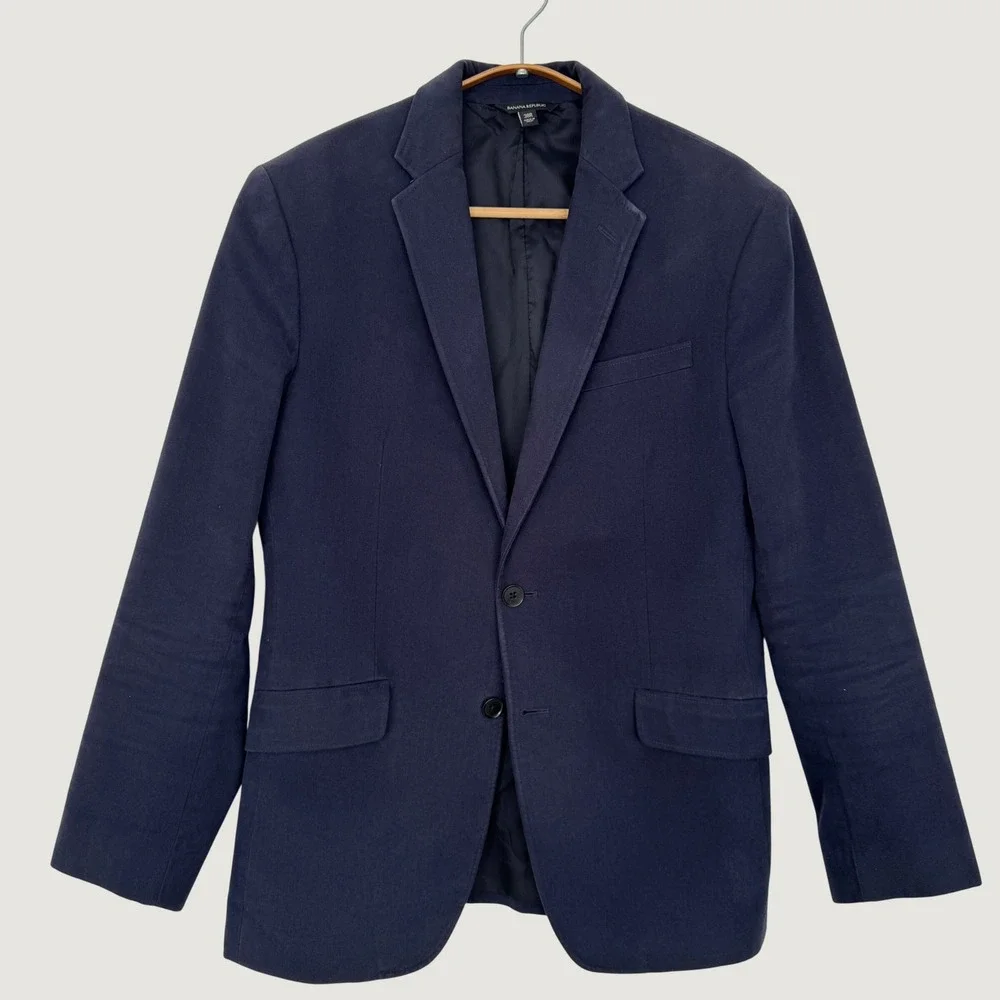 Banana Republic Mens Navy Blue Cotton Slim Fit Blazer Sport Coat 38R 581216